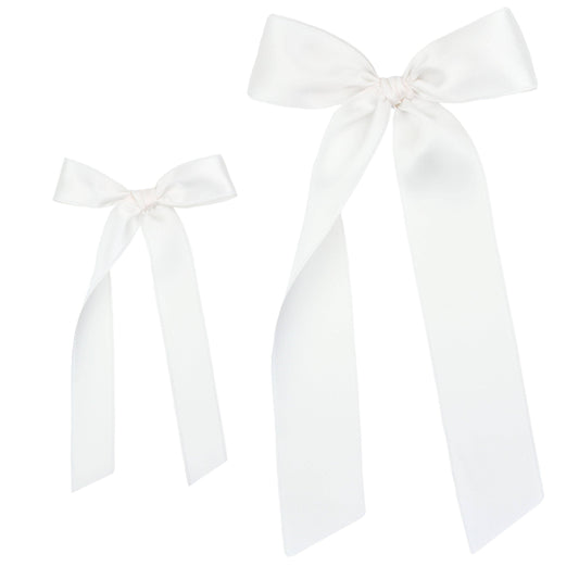 Satin Bow Alligator Clip - White