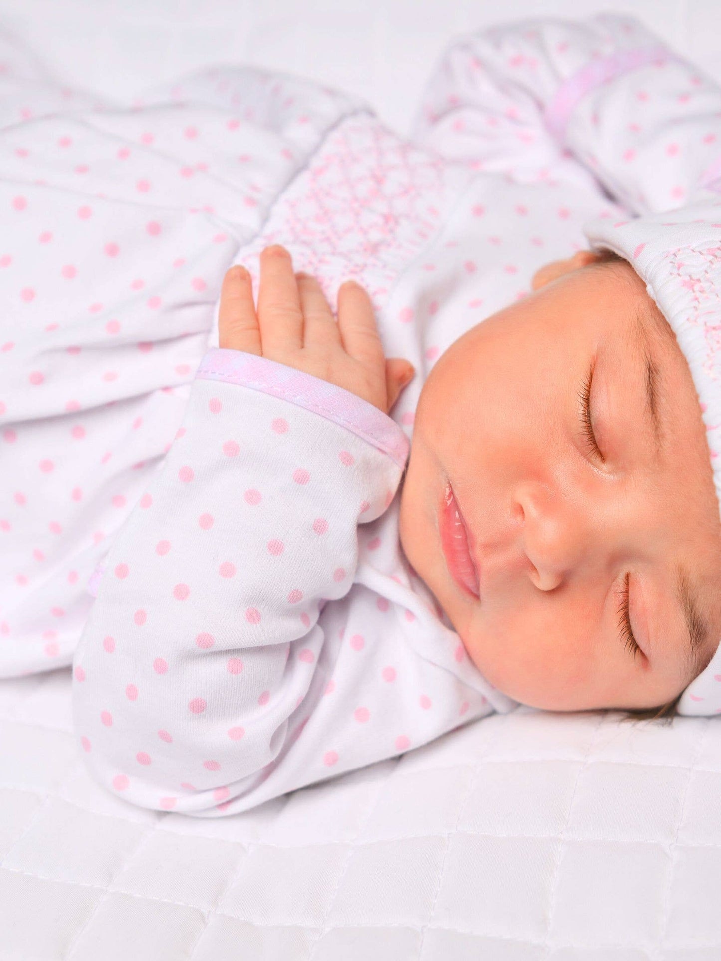 Essentials Pink Gingham Dots Smocked Footie - Super-Soft Pima Cotton Baby Apparel