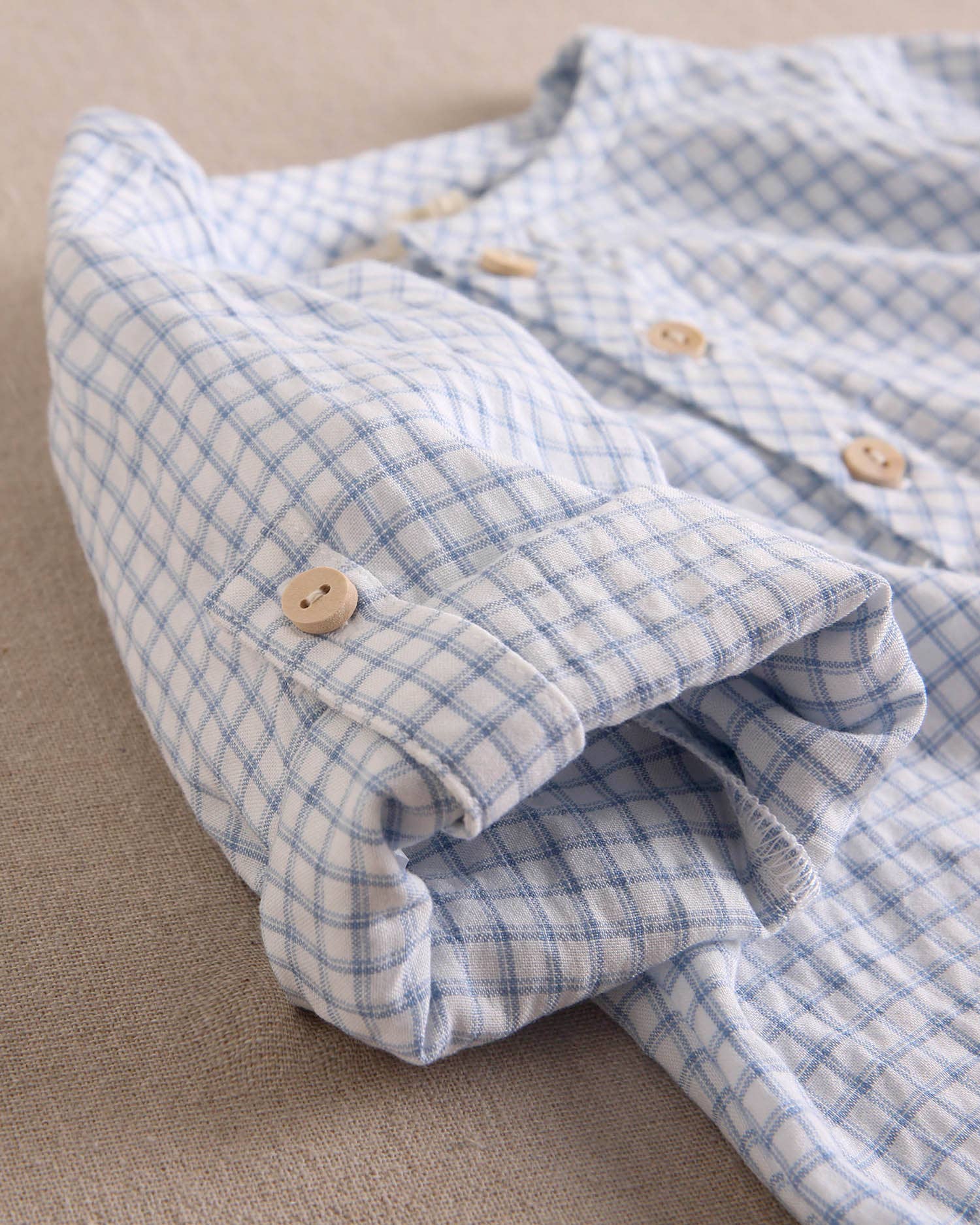 Baby boy set light blue gingham shirt and shorts: 6 Months