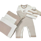 Jersey Knit Blanket with Contrast Rib Border: Oatmeal/Cream