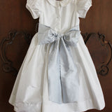 Susanne Lively Faux dress w/ Peter Pan collar & puff sleeve.White/Blue