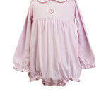 The Proper Peony Heart long sleeve girl bubble in watercolor heart print pima cotton
