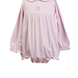 The Proper Peony Heart long sleeve girl bubble in watercolor heart print pima cotton