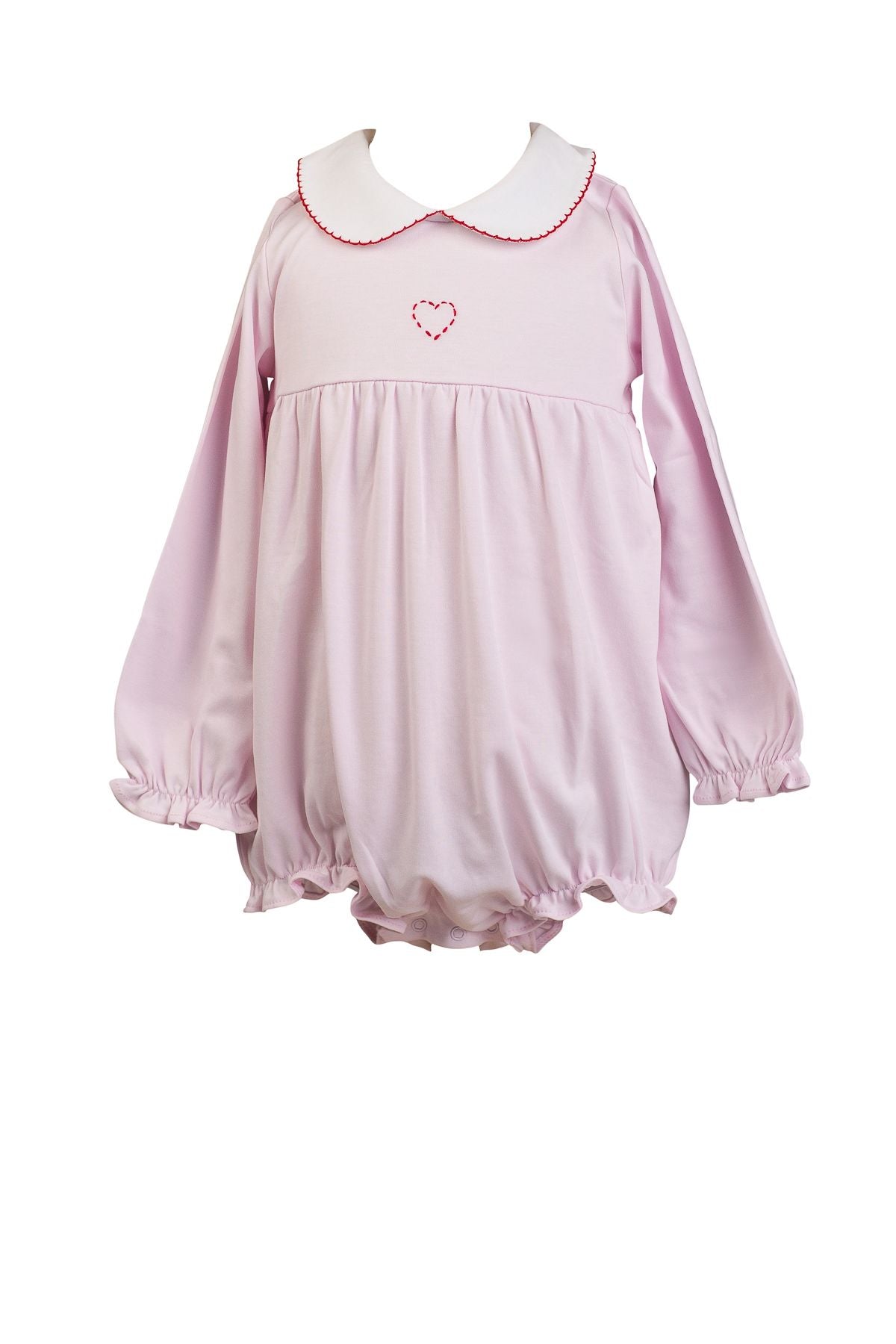 The Proper Peony Heart long sleeve girl bubble in watercolor heart print pima cotton