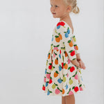 3/4 Sleeve Twirl Dress in Colorful Apples