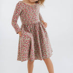 3/4 Sleeve Twirl Dress in Crimson Flora: Crimson Flora