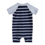 Nautical Stripe Embroidered Baby Knit Romper (Organic): Blue Heather/ Navy