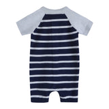 Nautical Stripe Embroidered Baby Knit Romper (Organic): Blue Heather/ Navy