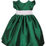 Susanne Lively green taffeta flutter sleeve dress with holly print sash