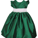 Susanne Lively green taffeta flutter sleeve dress with holly print sash