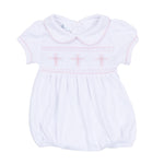Forever Blessed White Pink Smocked Collared Girl Bubble