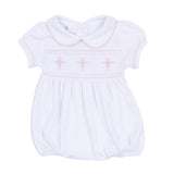 Forever Blessed White Pink Smocked Collared Girl Bubble