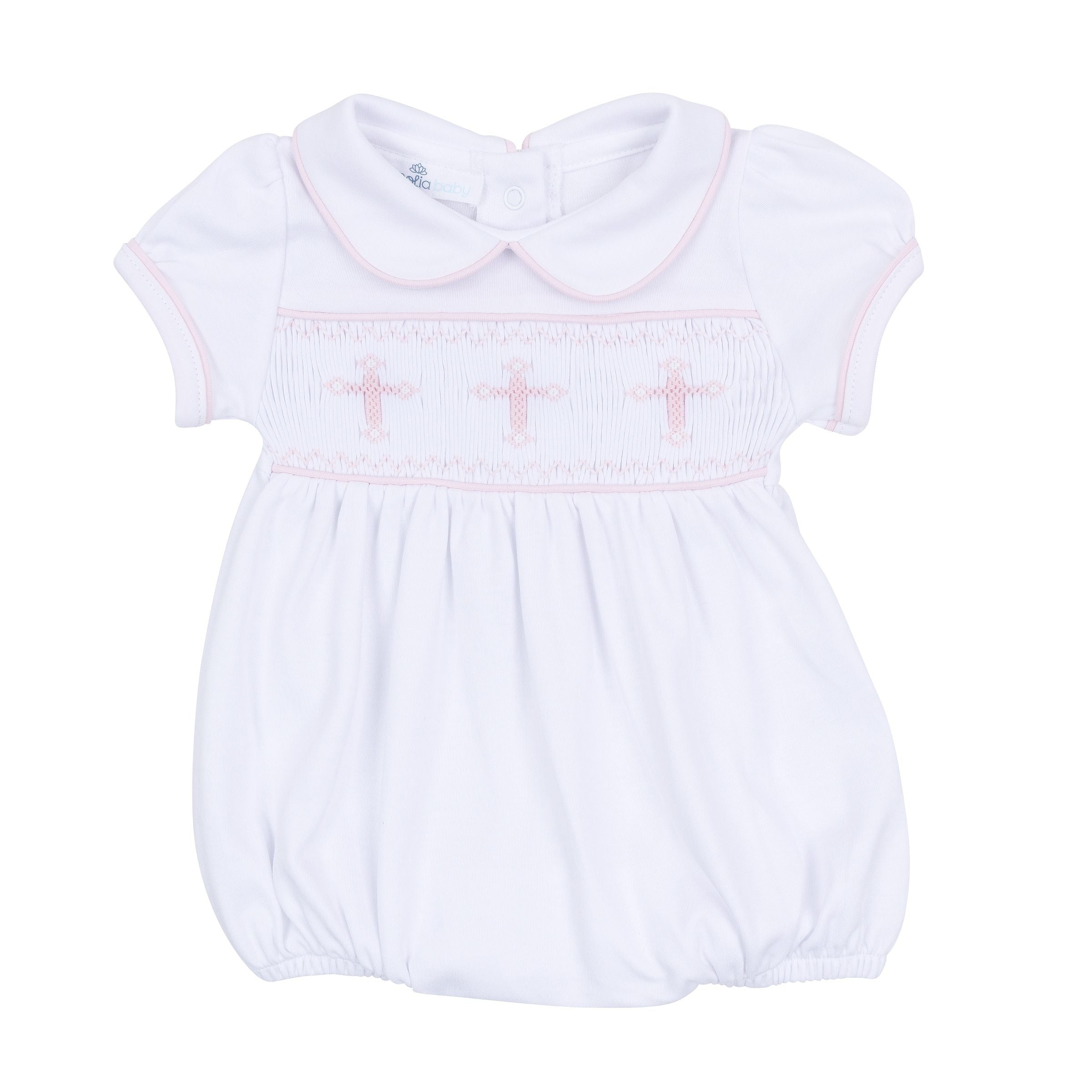 Forever Blessed White Pink Smocked Collared Girl Bubble