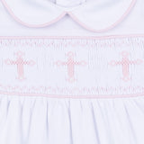 Forever Blessed White Pink Smocked Collared Girl Bubble