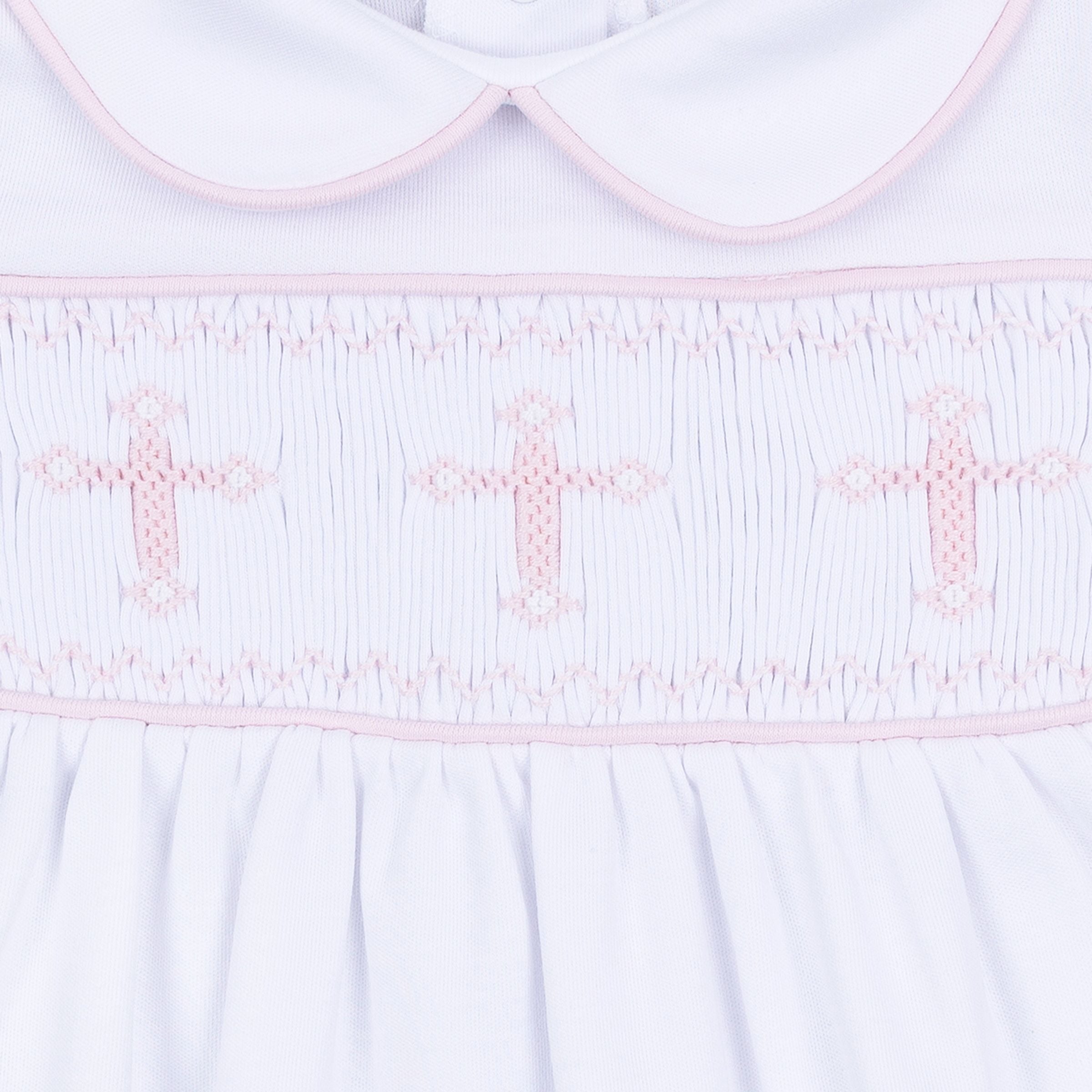 Forever Blessed White Pink Smocked Collared Girl Bubble