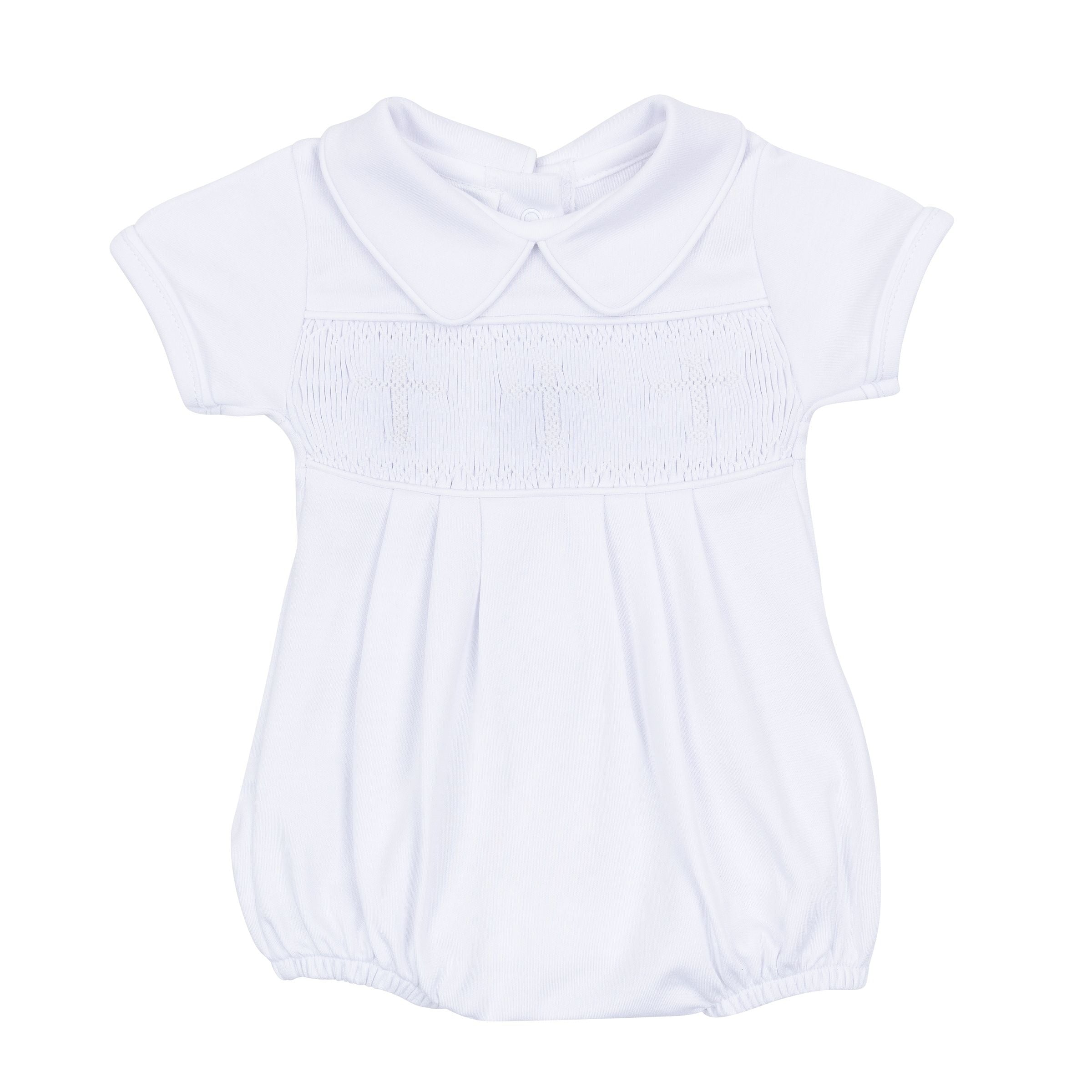 Forever Blessed White Smocked Collared Bubble