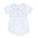 Forever Blessed White Light Blue Smocked Collared Bubble