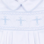 Forever Blessed White Light Blue Smocked Collared Bubble