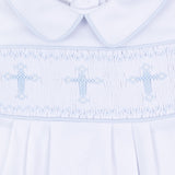 Forever Blessed White Light Blue Smocked Collared Bubble
