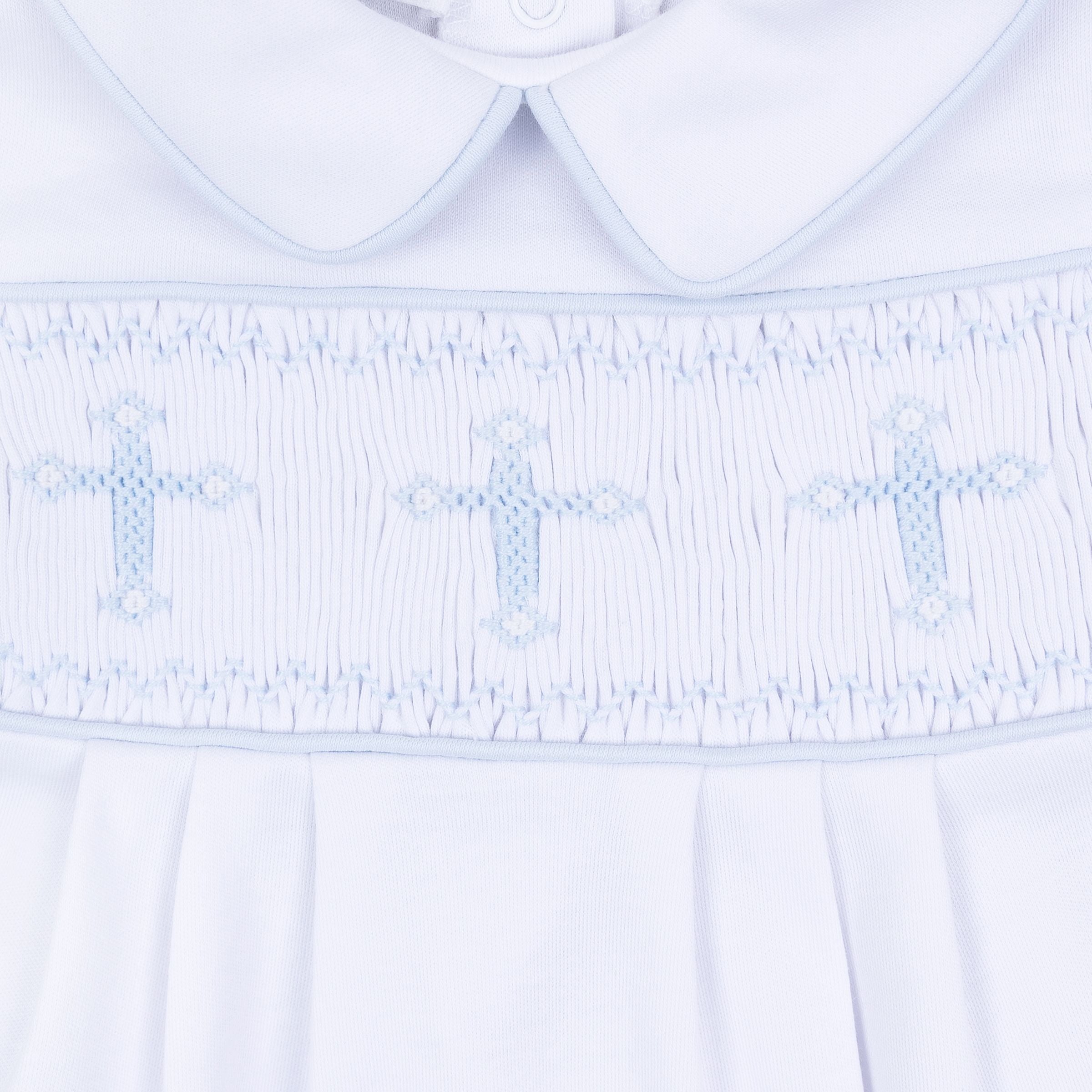 Forever Blessed White Light Blue Smocked Collared Bubble
