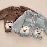 Bear Cardigan, Bowie Grey Baby Kid Sweater Fall Spring Wood: NB; 3-6M