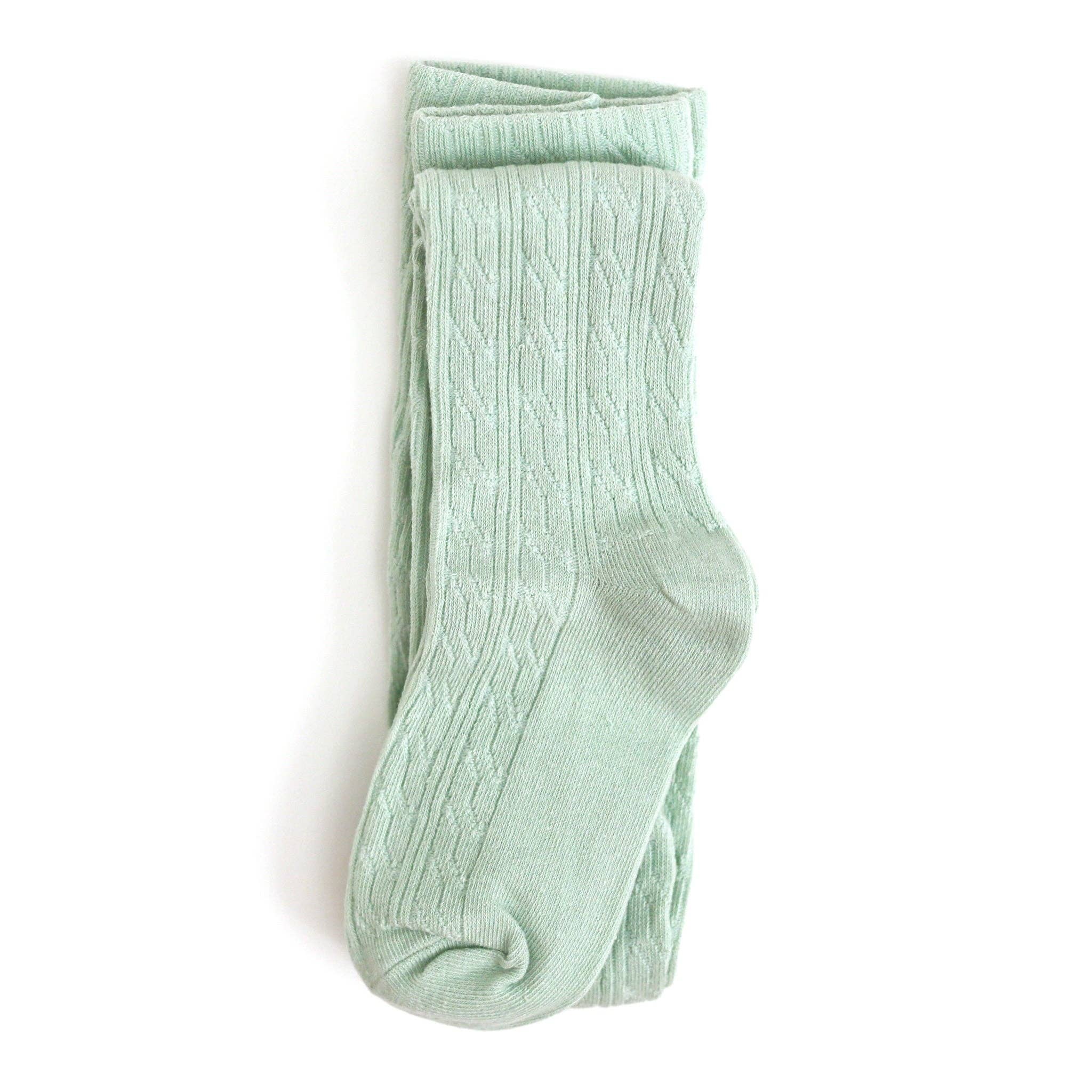 Little Stocking Co. Mint Cable Knit Tights