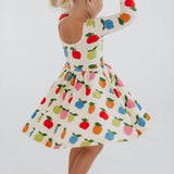 3/4 Sleeve Twirl Dress in Colorful Apples