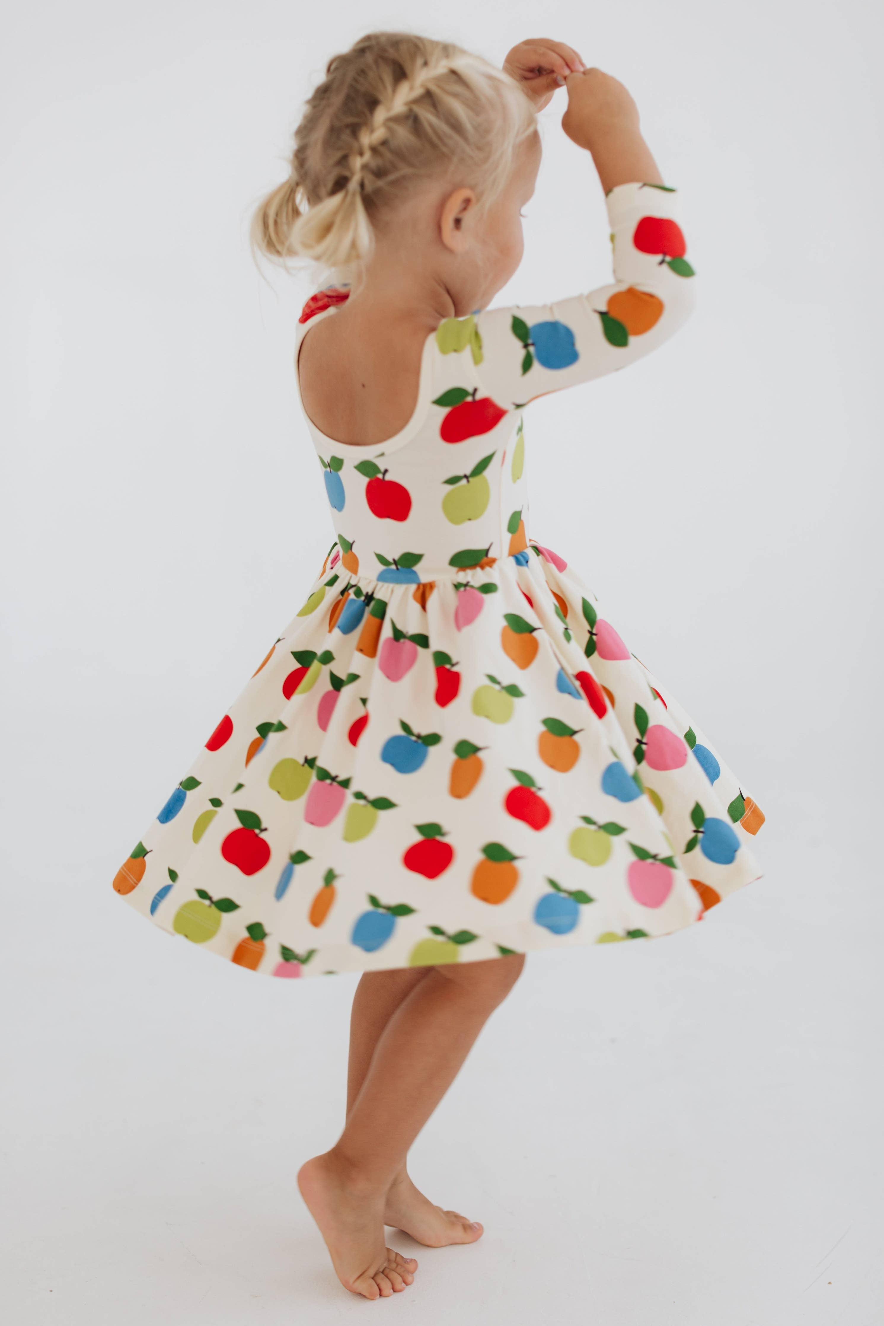 3/4 Sleeve Twirl Dress in Colorful Apples