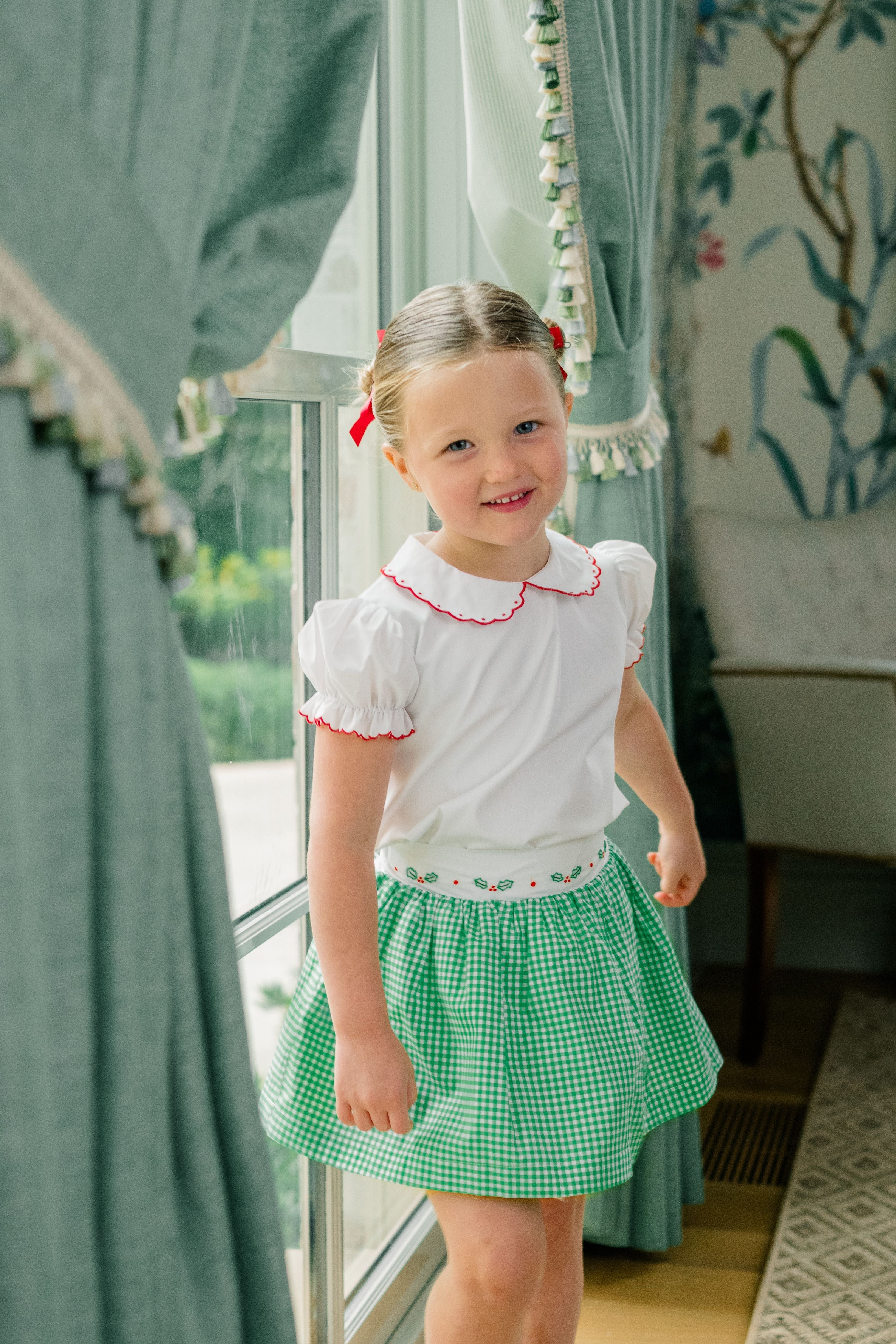 The Proper Peony Carol Christmas collection in green gingham and holly