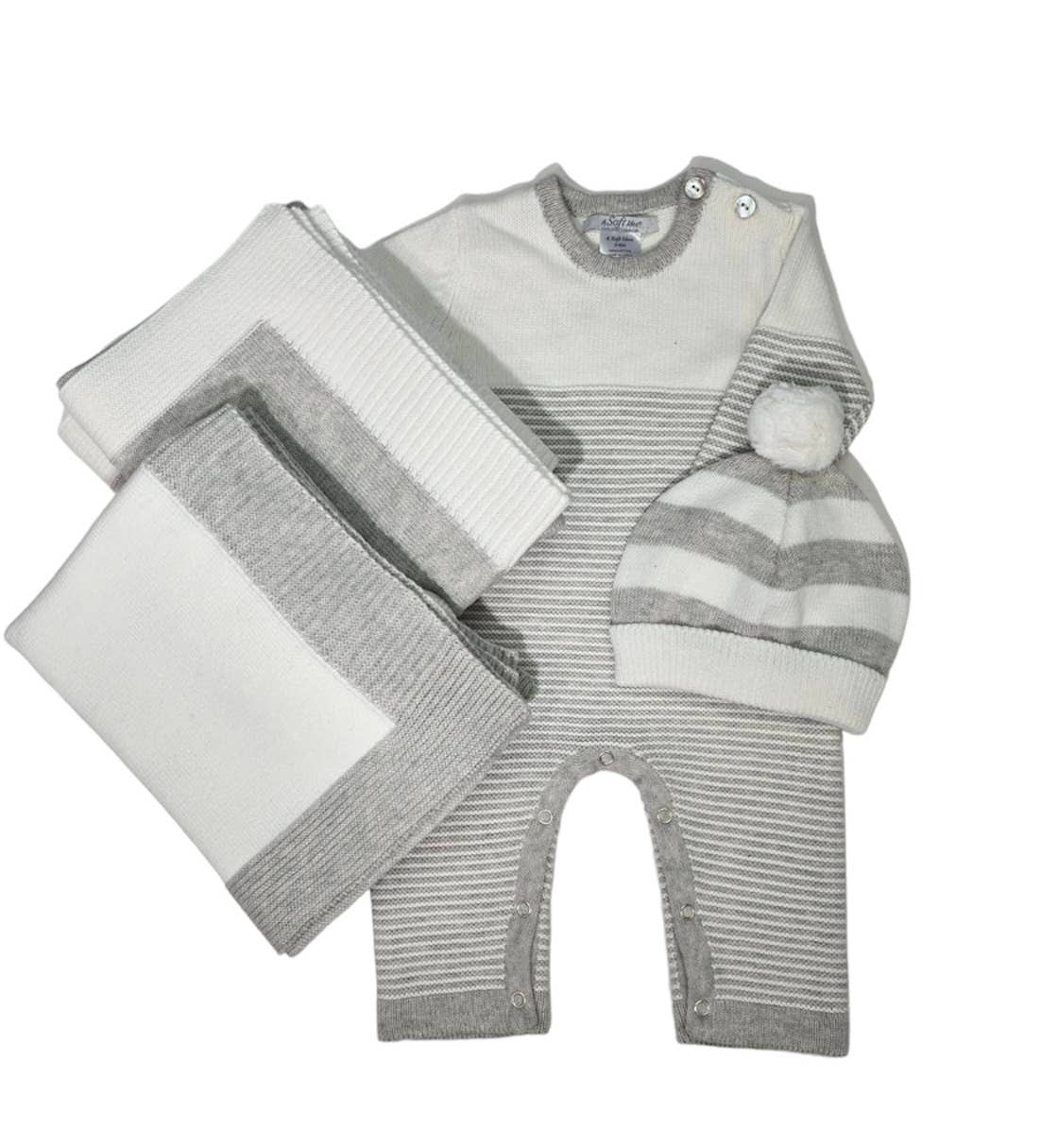 Seed Stitch Striped Cotton Onesie: Cream/Heather Grey