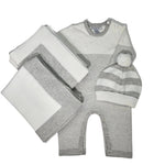 Seed Stitch Striped Cotton Onesie: Cream/Heather Grey