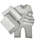 Seed Stitch Striped Cotton Onesie: Cream/Heather Grey