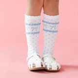 Little Stocking Co. Blue Bow Scalloped Knee High Socks, view 2