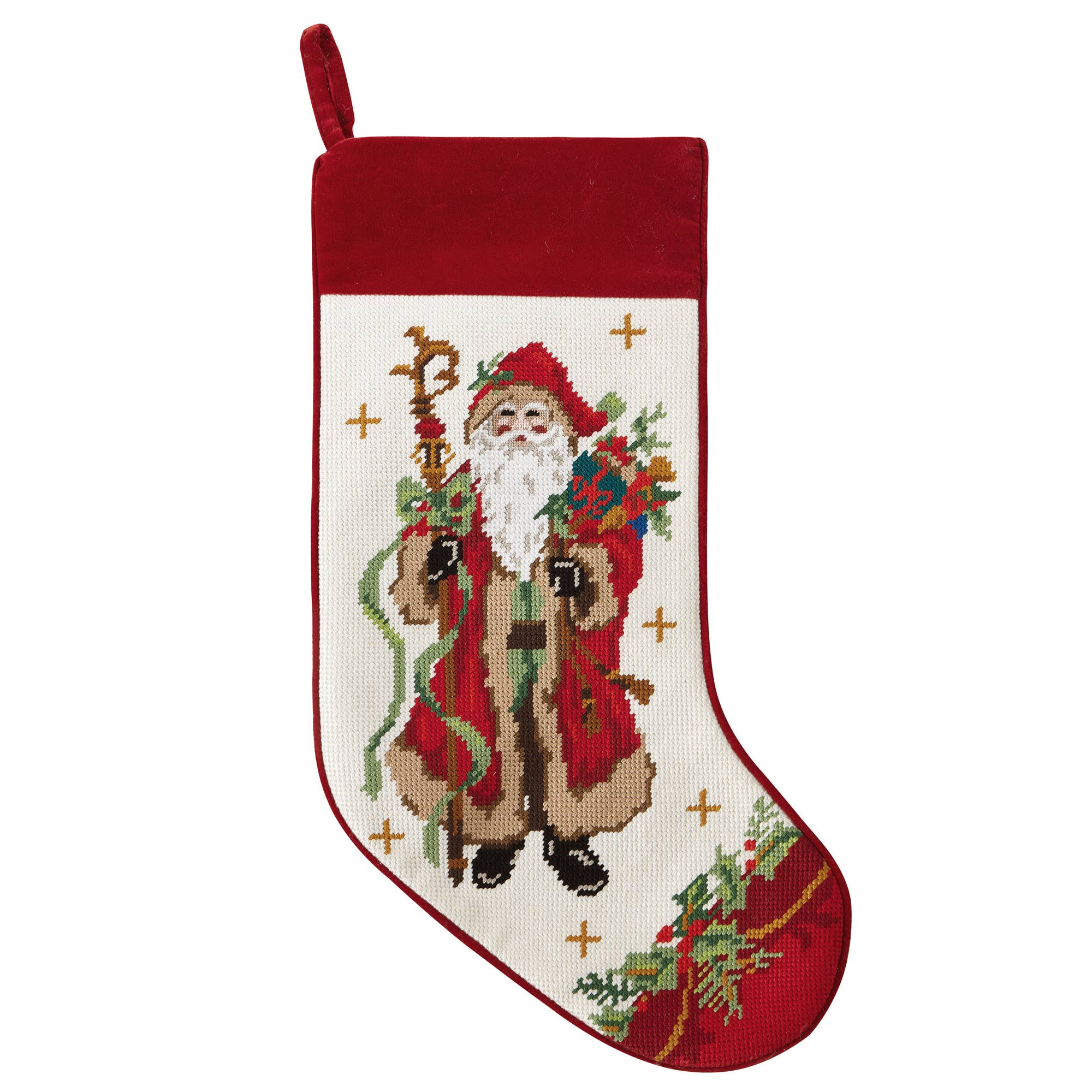 Santa w/Staff Embroidered Stocking