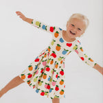 3/4 Sleeve Twirl Dress in Colorful Apples