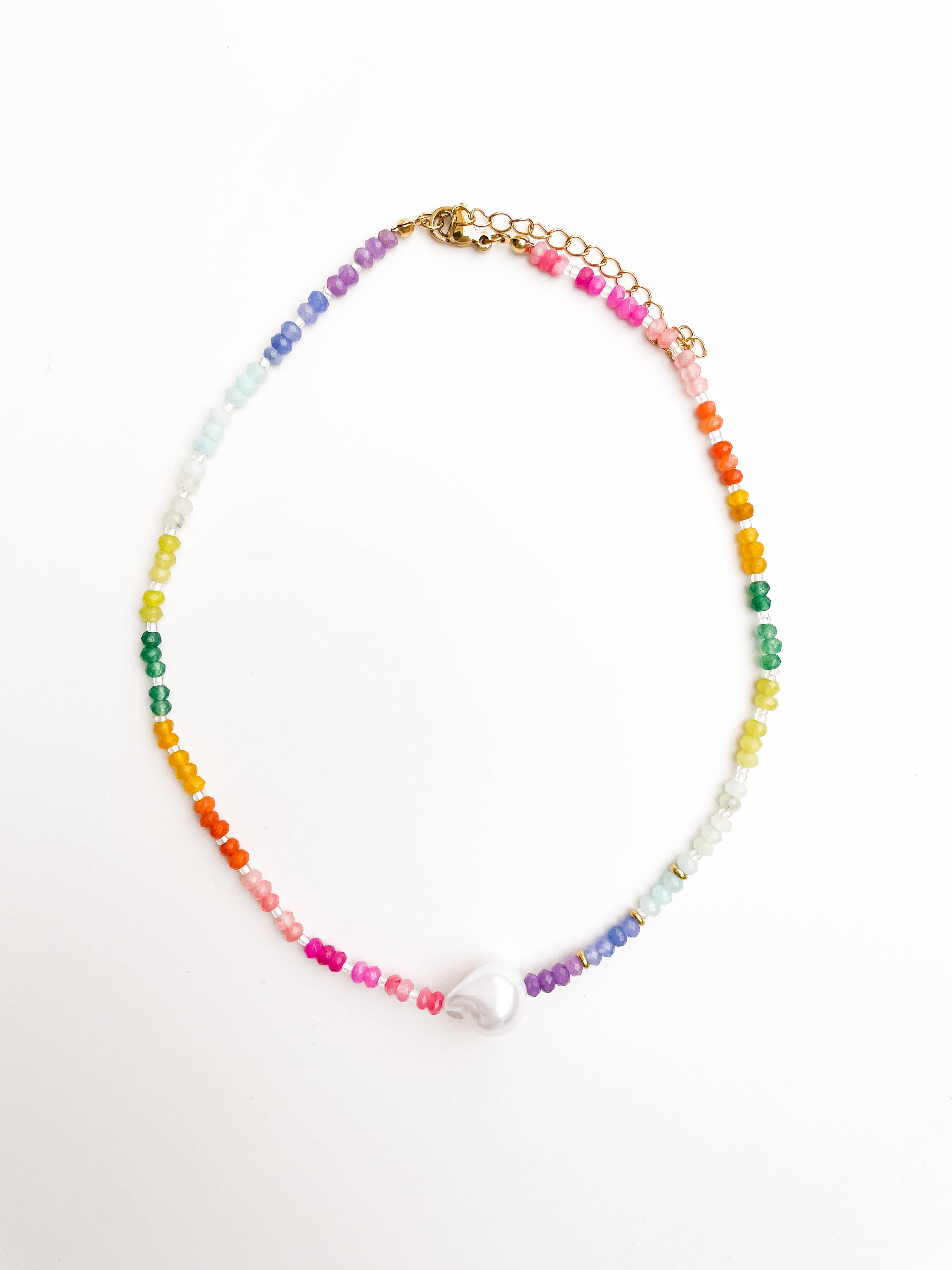 Color Pop - Rainbow Pearl Gemstone Bead Necklace