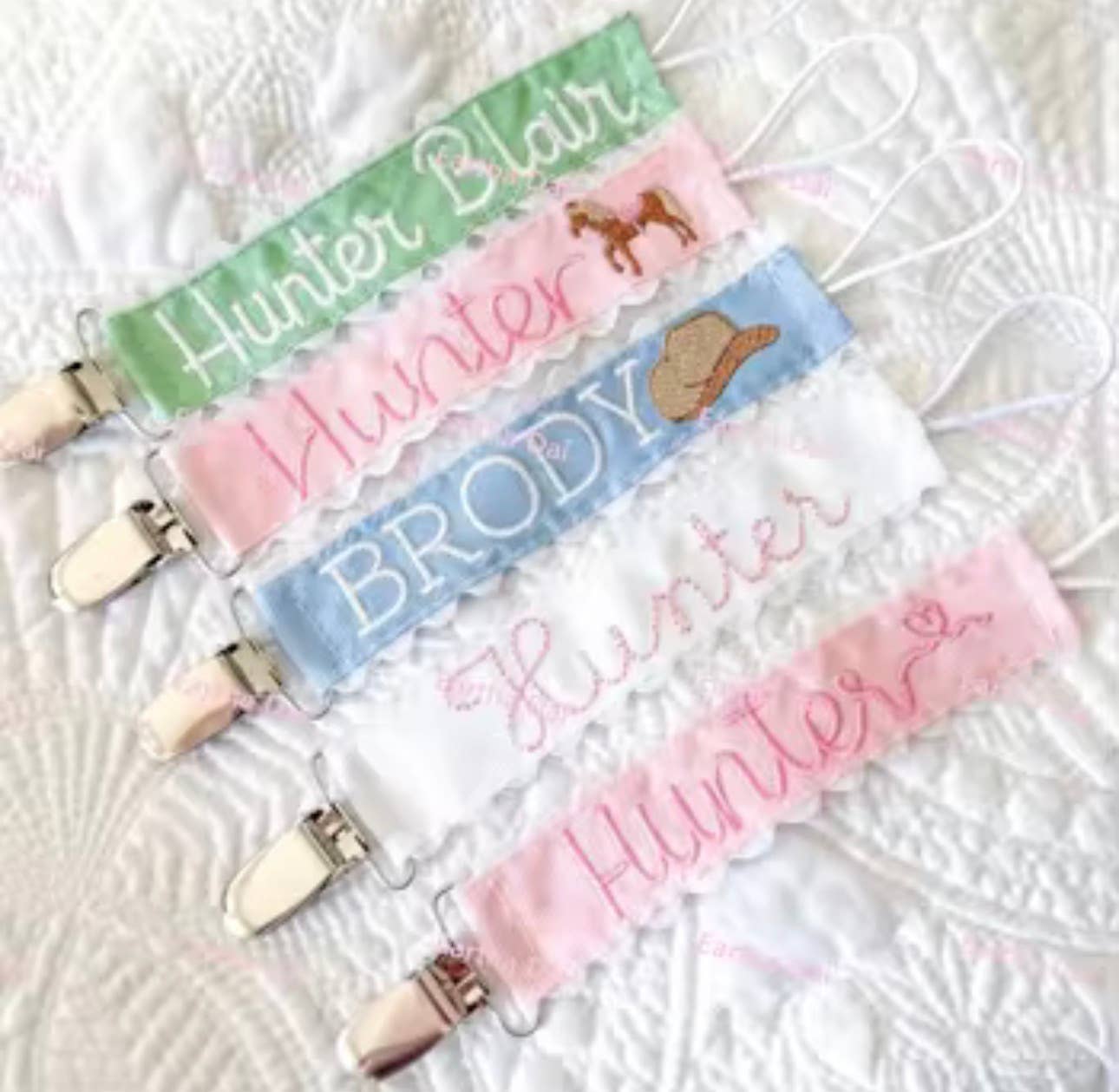 Pacifier Clip, Monogram-able Assorted Colors: White