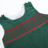 Green Christmas Smocked Overalls