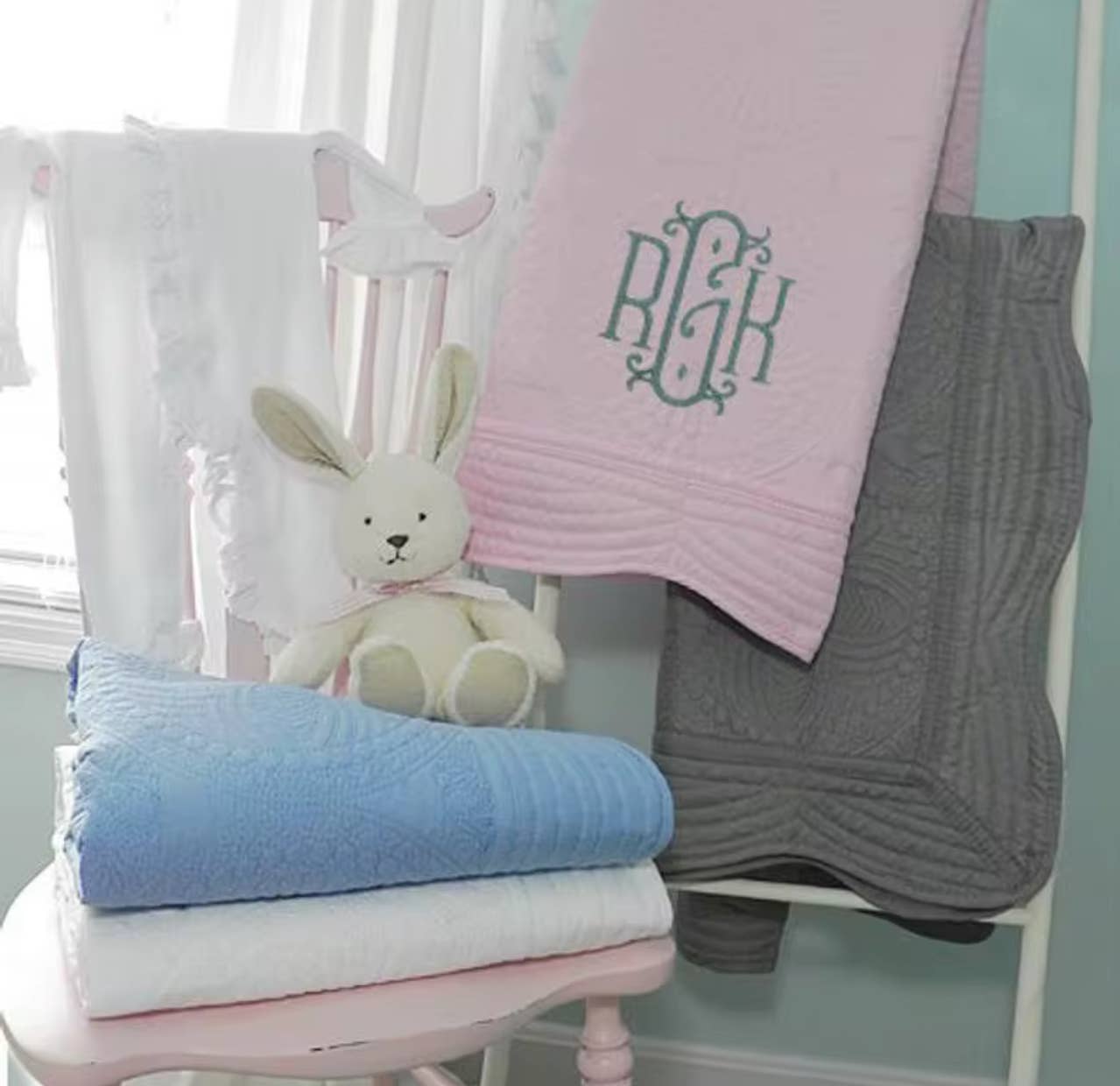 Heirloom Quilt - Baby Quilt Blanket Monogram: Cream