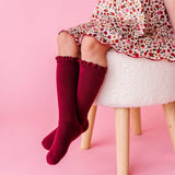 Burgundy Lace Top Knee High Socks