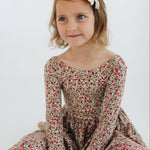 3/4 Sleeve Twirl Dress in Crimson Flora: Crimson Flora