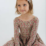 3/4 Sleeve Twirl Dress in Crimson Flora: Crimson Flora