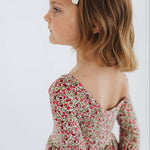 3/4 Sleeve Twirl Dress in Crimson Flora: Crimson Flora