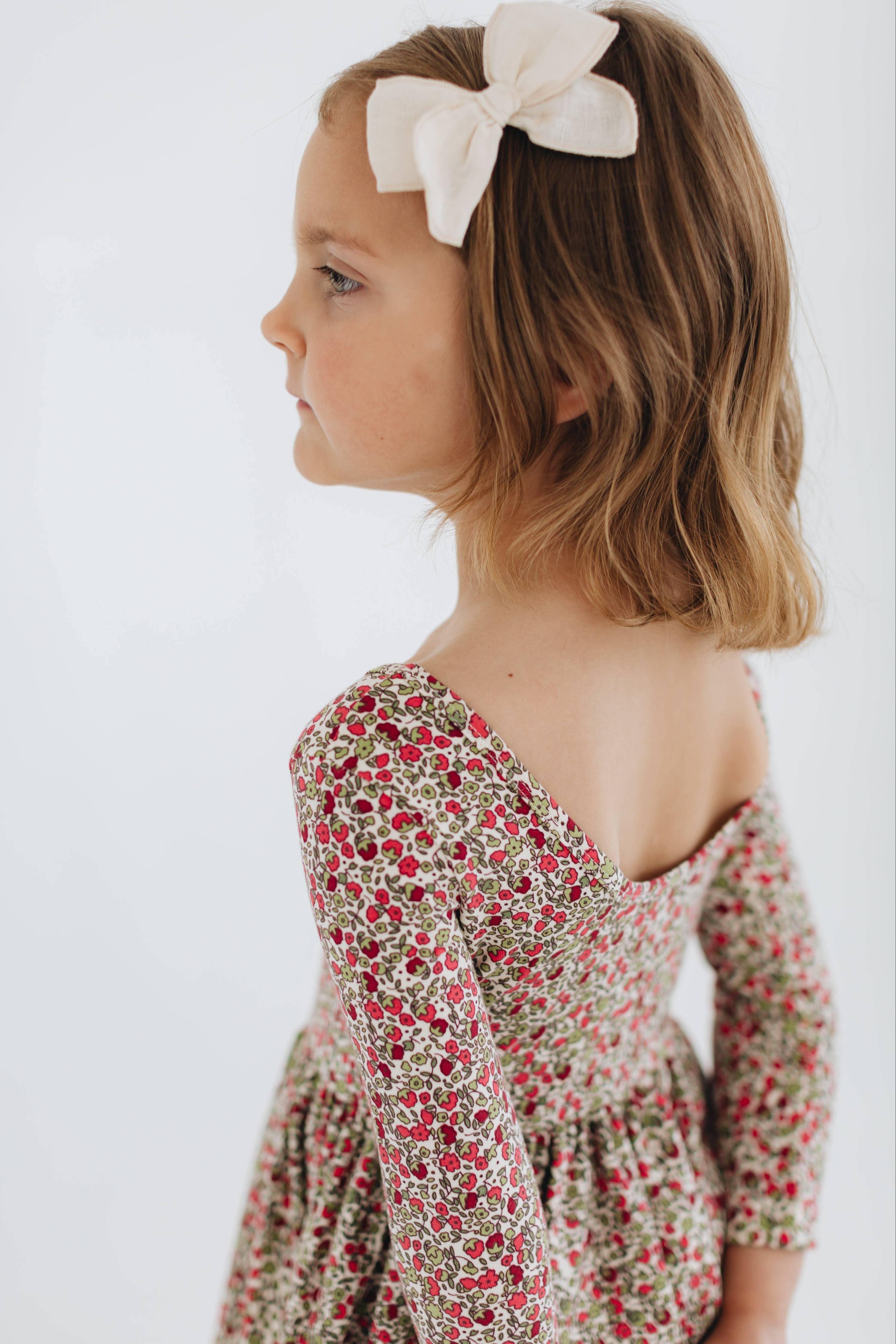 3/4 Sleeve Twirl Dress in Crimson Flora: Crimson Flora