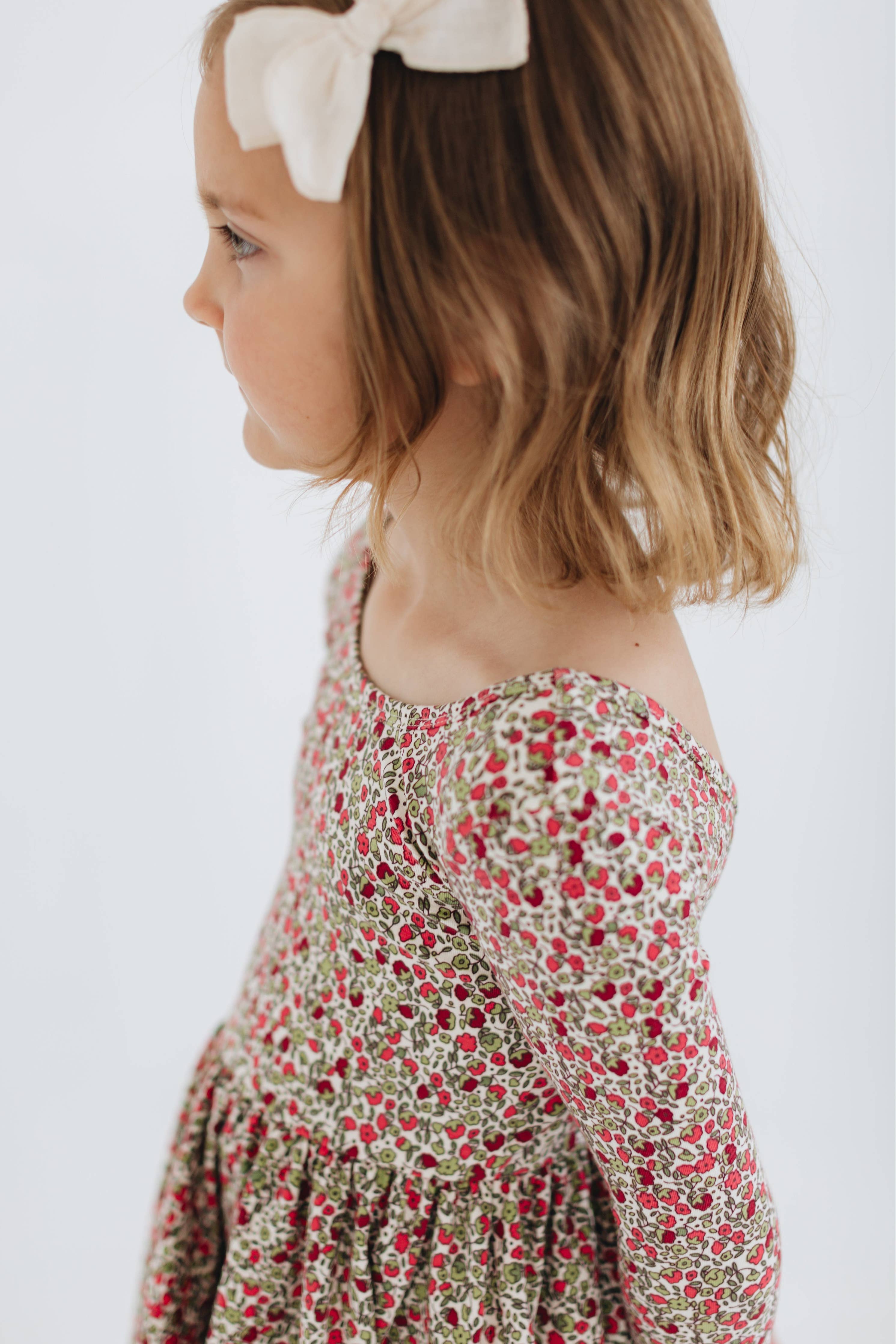 3/4 Sleeve Twirl Dress in Crimson Flora: Crimson Flora