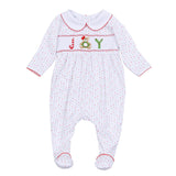 Christmas Joy Classics Red Girl Smocked Collared Girl Footie