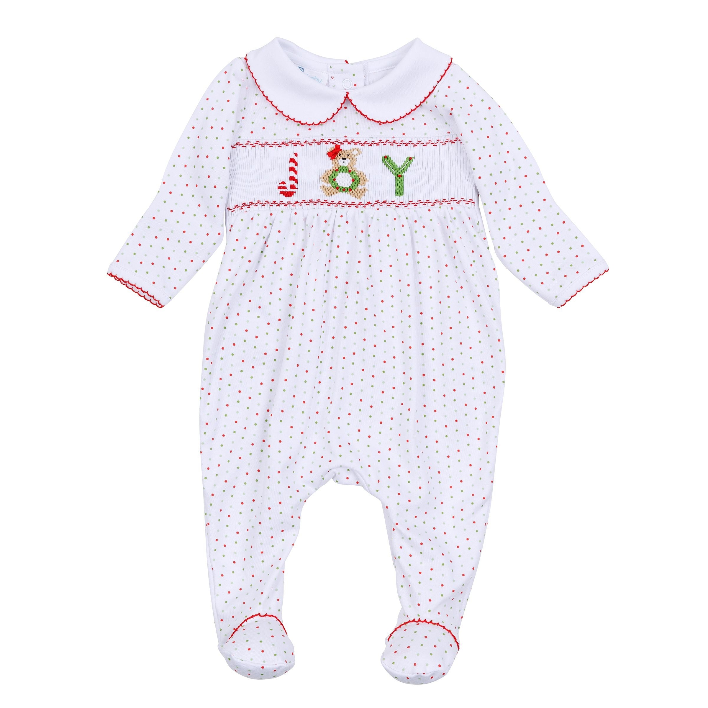 Christmas Joy Classics Red Girl Smocked Collared Girl Footie