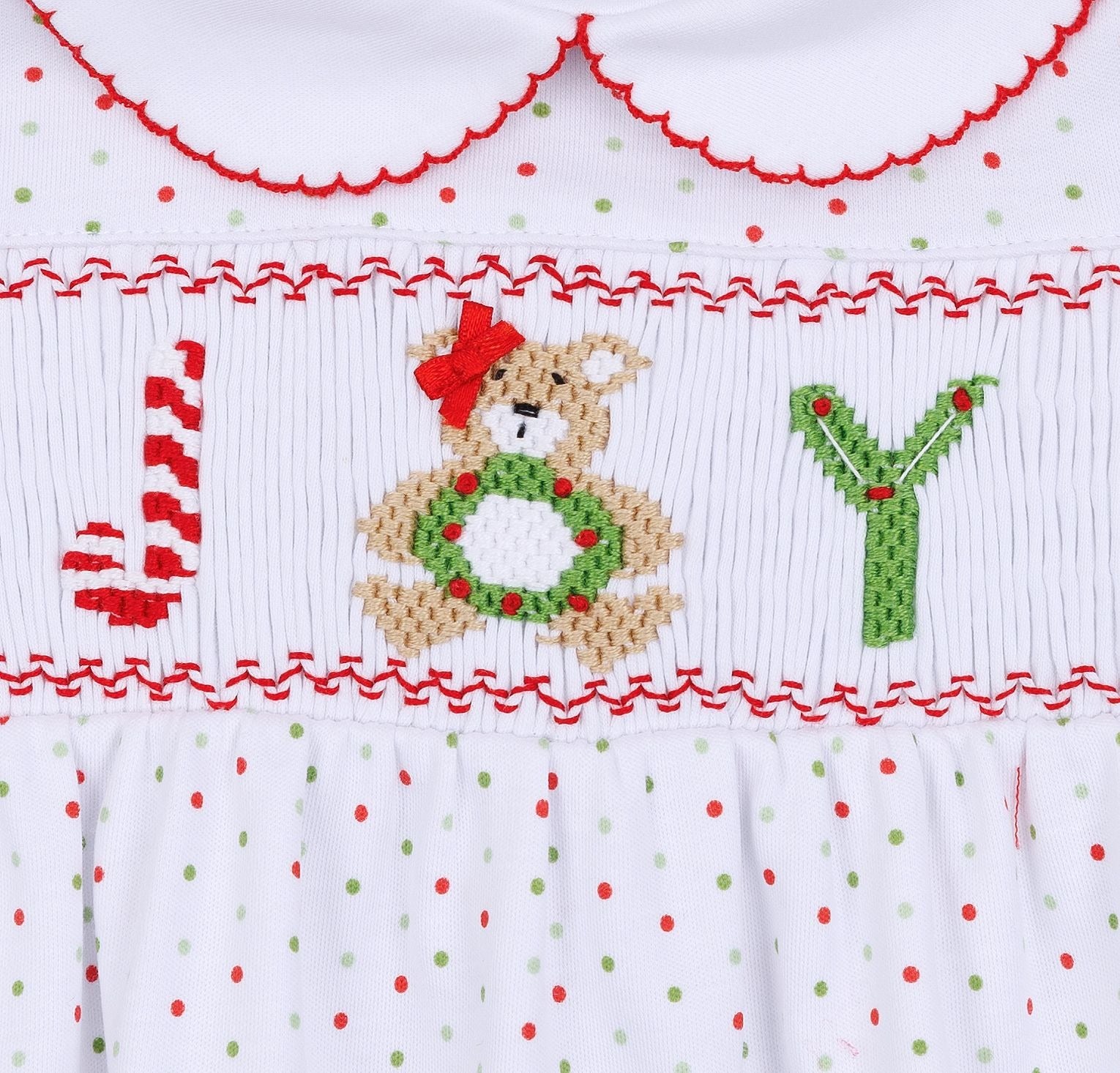 Christmas Joy Classics Red Girl Smocked Collared Girl Footie