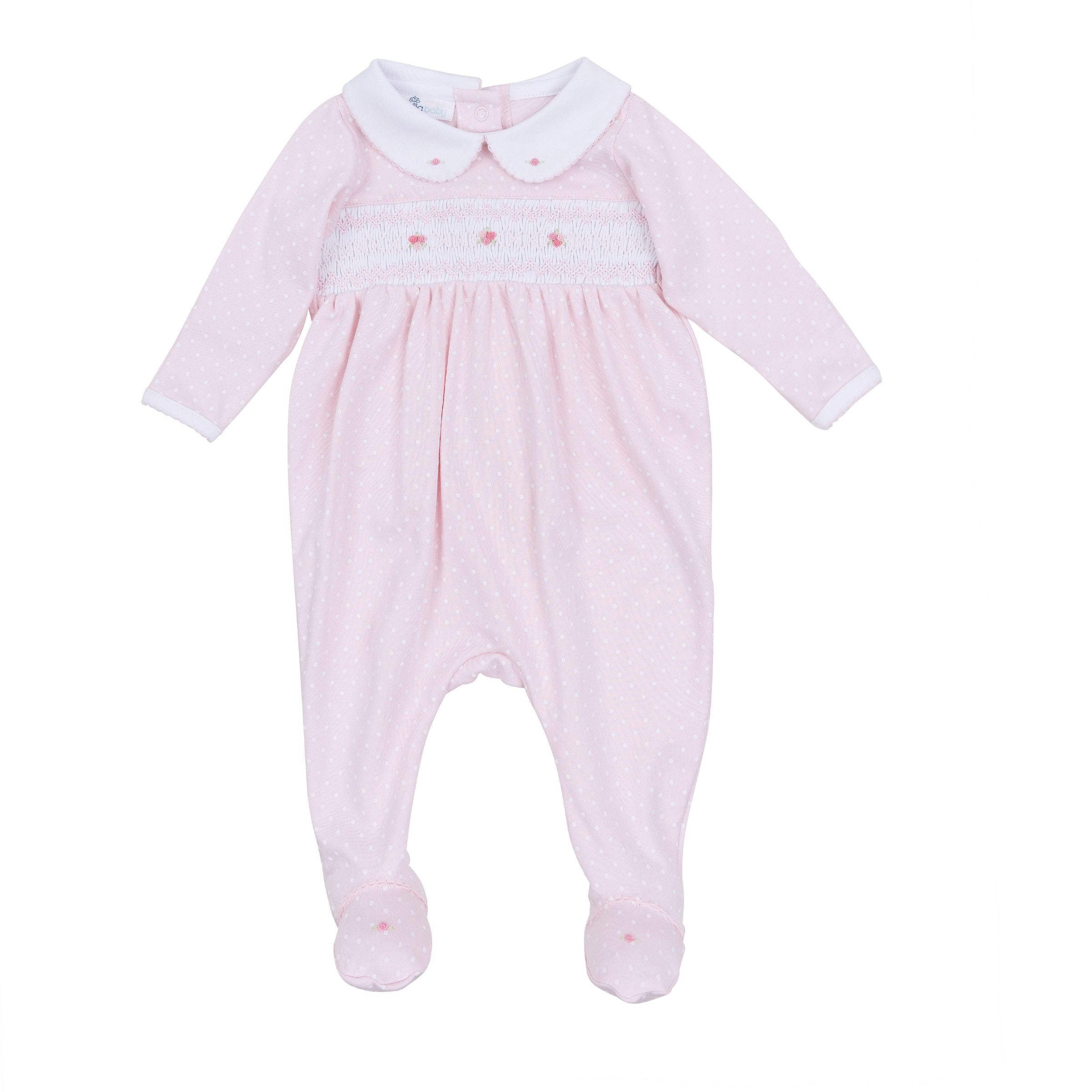 Mia and Luca's Classics Pink Smocked Collared Footie