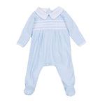 Mia and Luca's Classics Light Blue Smocked Collared Footie